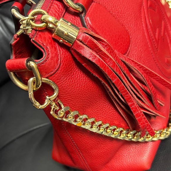 Gucci Soho Red Leather Shoulder Bag with Gold Chain and Leather Tassel - Picture 6 of 15